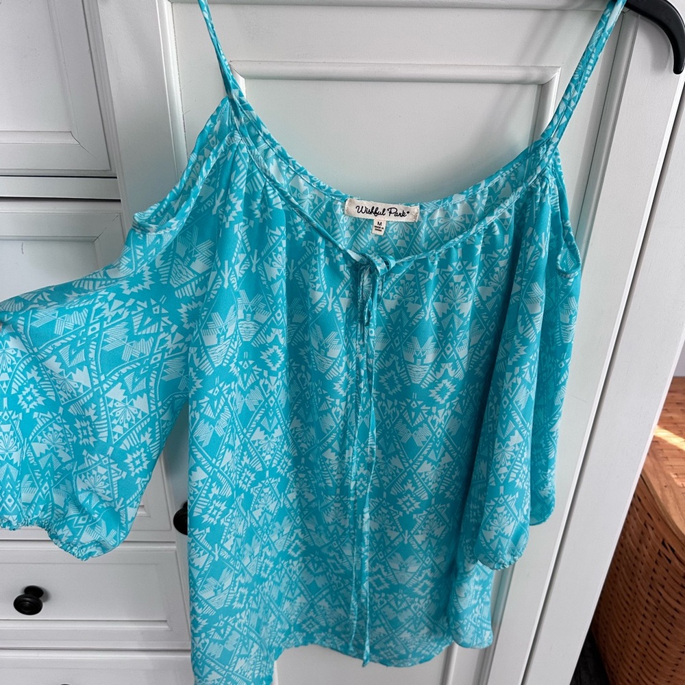Wild Pearl Turquoise Aztec Print Blouse